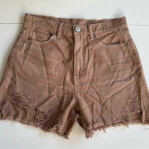 American Eagle Outfitters Women's Tan Distressed Jean Shorts